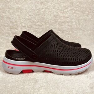 Skechers Go Walk 5 Clog Womens Sz 7 Astonished Foamies Slip Ons‎ Blk White  Pink